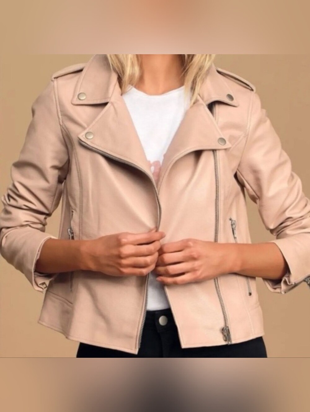 LOFT Blush Leather Moto Jacket